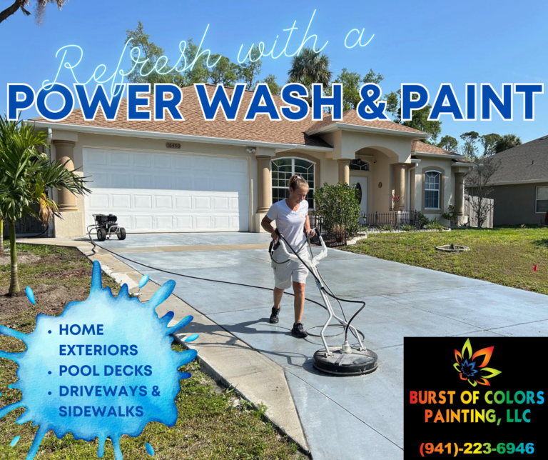 A driveway being power washed